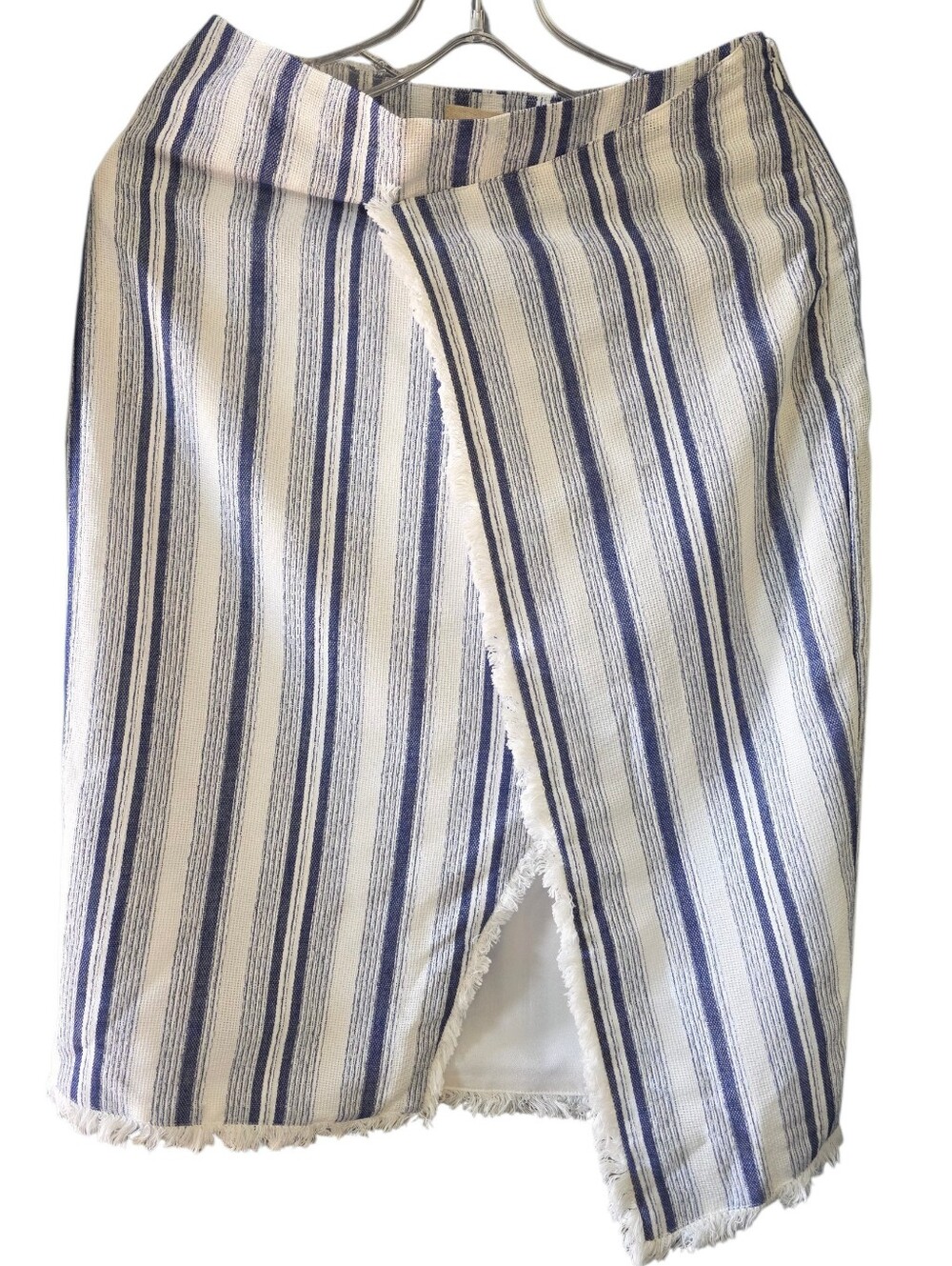 Moon River Blue and White Striped Asymmetrical Skirt w/Fringe Size Small - Picture 3 of 9